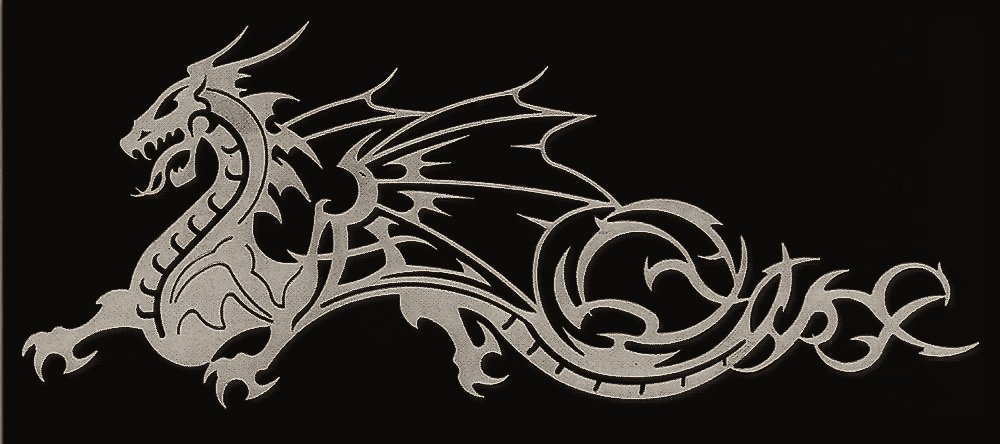 Dragonforge dragon emblem in cream against dark steel.